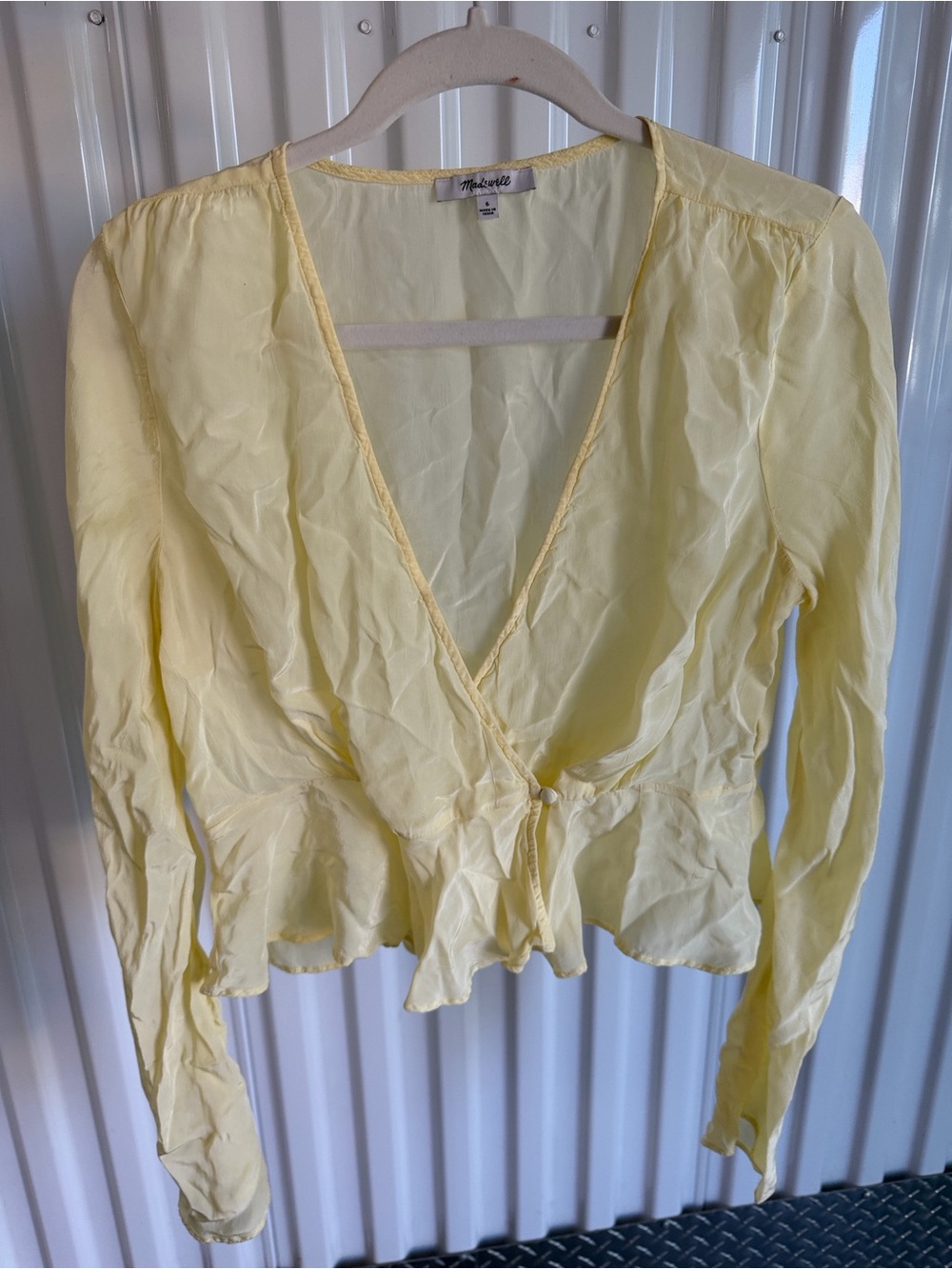 Madewell Pale Yellow Wrap Top with Tie Front